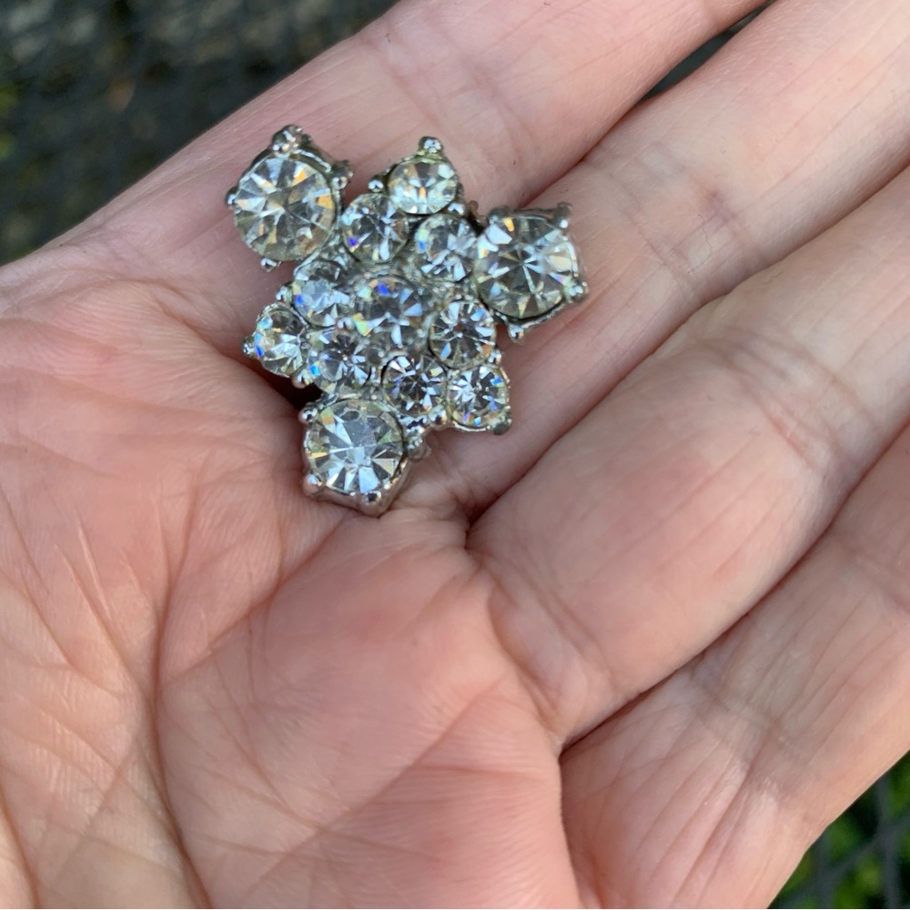 🤩4/$20 Vintage Clear Rhinestone Silver Lapel Hat Triangle Pin Brooch MidCent MCM - Picture 6 of 9